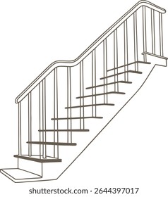 Desenho minimalista da linha da escada com grades, ideal para ilustrações arquitetônicas, conceitos de design de interiores e gráficos de construção modernos. Ótimo para plantas baixas e visuais de elevação.