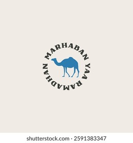 Minimalist stamp design with camel inside for Ramadhan eid Mubarak 