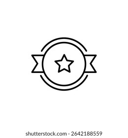 Minimalist Star Award Badge Icon With Two Ribbons Isolated