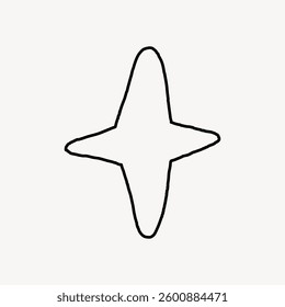 Minimalist star design with four points. Simple star shape, black outline. Star art on a white background. Star illustration, clean and modern. Doodle illustration vector.