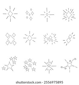 Minimalist Star Icon Set. Doodle
A set of minimalist star icons, featuring various star shapes with rays and geometric designs, perfect for digital designs, branding, and present