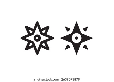 Minimalist star icons: eight-pointed black and white geometric design.