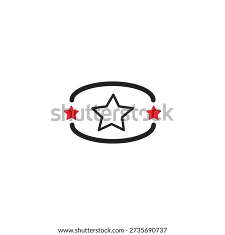 Minimalist star logo icon with oval frame. Modern black and red star symbol for rating, award, quality, and creative branding.