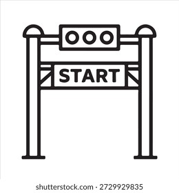 Icono minimalista de la puerta de la carrera de la línea de salida con las luces y la etiqueta de texto