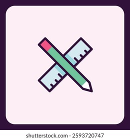 Minimalist stationery icon featuring pencil and ruler cross symbol vector