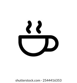 Minimalist Steaming Coffee Cup Icon in Simple Line Art.