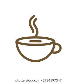 Minimalist Steaming Coffee Cup Vector Icon in Warm Brown Monochrome Style for Cafe Branding