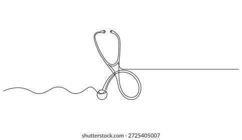 Estetoscópio minimalista contínuo um desenho de linha no fundo branco