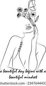 Vektör minimalistisch noch portre Continuous line Pflanze und Frauenporträt. Handgezeichnet abstrakter weiblicher Druck. Verwendung für Social-Net-Geschichten, Schönheitspopster-Illustration, T-Shirt-Druck