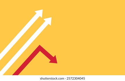 Minimalist stile red arrow changing direction and white ones. New idea, change, trend, courage, creative solution,business, innovation and unique way concept