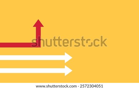 Minimalist stile red arrow changing direction and white ones. New idea, change, trend, courage, creative solution,business, innovation and unique way concept