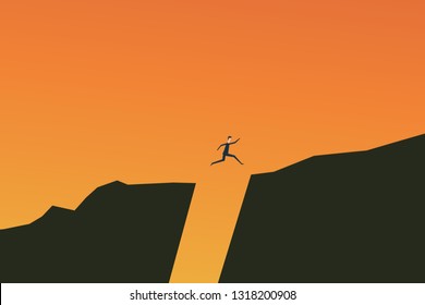 Minimalist stile. vector business finance. businessman jumping over chasm vector concept. Symbol of business success, challenge, risk, courage
