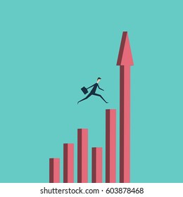 Minimalist stile. vector business finance. businessman jumping over chasm vector concept. Symbol of business success, challenge, risk, courage