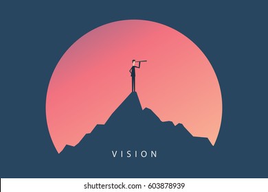 Minimalist stile. vector business finance. Successful vision concept with  icon of businessman and telescope, Symbol leadership, strategy, mission, objectives.