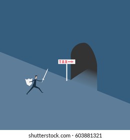 Minimalist stile. vector business finance. Businessman fight with TAX