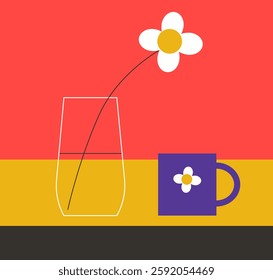 Minimalist still life with flower and cup