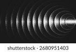 Minimalist stippling composition of circular expanding geometry radiating in perfect symmetry. Monochrome texture creates visual vibration and endless rhythm, infinity motion, depth and energy. Vector
