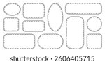 Minimalist stitched outline frames in various shapes. Simple rounded frames with dashed border. Geometric label set. Great for DIY projects, templates, scrapbooking, gift tags, product packaging
