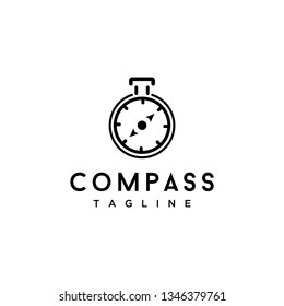 Minimalist stopwatch, compass black and white icon vector logo design inspiration