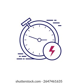 Minimalist stopwatch icon with lightning symbol, suitable for training apps, games, time management or quick features in user interfaces.