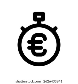 Minimalist Stopwatch Icon Representing Euro Currency and Financial Timing