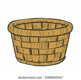 A minimalist storage basket illustration in brown. Ideal for organizing spaces and home decor.