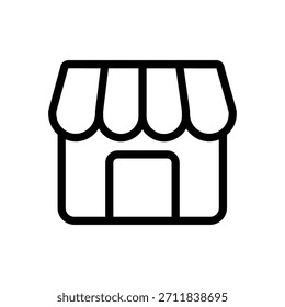 Icono minimalista de la tienda con un toldo y una puerta simples, que representan tiendas, negocios Pequeños, mercados, tiendas minoristas y ubicaciones comerciales