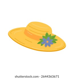 Minimalist straw hat with flower, cute illustration isolated on white background