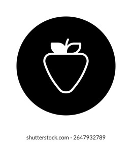 Minimalist strawberry icon design set against a contrasting black circle backdrop creating visual simplicity elegance