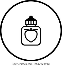 Minimalist Strawberry Juice Bottle Icon in Circle Outline Illustration with Flat Design