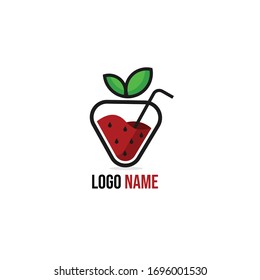 minimalist strawberry juice drink logo template for food and drink business