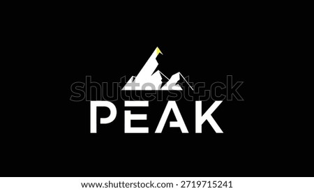 A minimalist and striking logo featuring a stylized white mountain peak with a yellow accent, positioned above the bold white word 'PEAK' against a