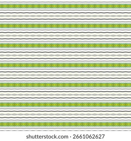Minimalist striped digital pattern in white, green, and grey tones with optical wave illusions. Ideal for backgrounds or textile design. 