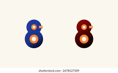 Número de design de listras minimalistas 8, 8° aniversário feliz com simplicidade, geométrico e moderno.