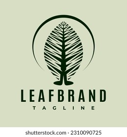 Minimalist stripped eco leaf logo design. Modern decorative leaf logo branding.
