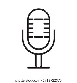 Vector de contorno de micrófono de estudio minimalista. Icono de arte de línea negra simple ideal para podcasting, radio y diseños de grabación de voz.

