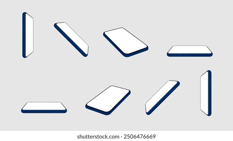 Minimalist Style 3D Smartphone Mockup Set. Modern Smart Mobile Phone Mockup in Different Angles with Blank Screen. Vector.