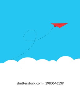 The minimalist style b red airplane is ambitious. New idea, change, trend, courage, creative solution, innovation and unique concept of the path. Vector illustration