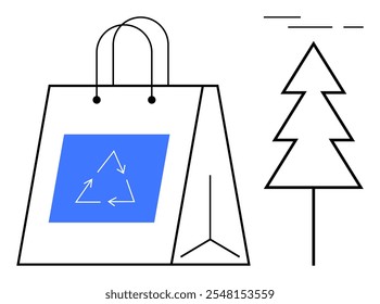 Minimalist style bag with recycling symbol and tree. Themes Ideal for environmental awareness sustainable shopping eco-friendly practices recycling and nature conservation. Illustration emphasizes