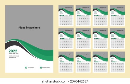 Minimalist Style Calendar 2022 Week Starts on Monday Planner Diary With Place for Photo Vector Illustrator