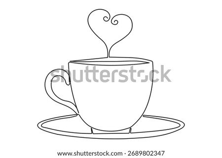 Minimalist style coffee and cups continuous one line art outline design