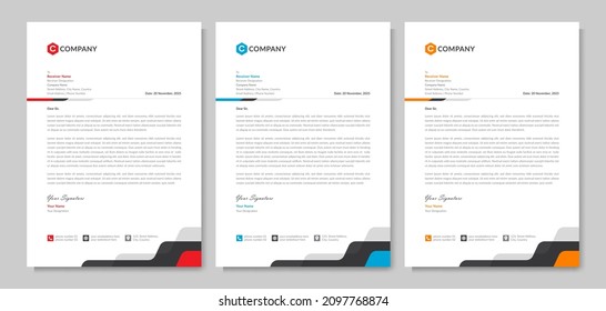 Minimalist style corporate business letterhead template design with abstract geometric vector shape. Modern and professional office identity or branding stationary illustration with logo and icon.