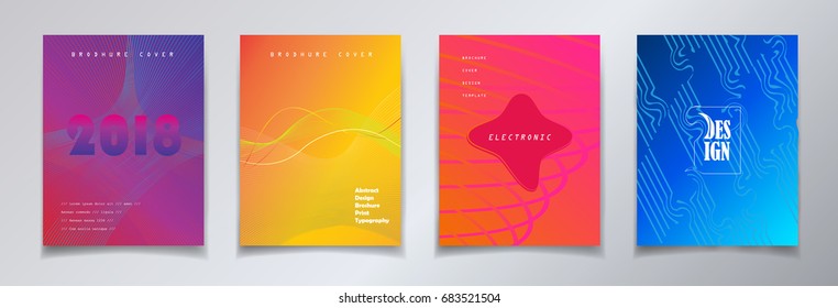 Minimalist style cover design set. Abstract brochure cover layout graphic concept. Vector perfect gradient, business presentation. Instagram Minimal design poster. Yellow, Red, Blue, Violet color 2018