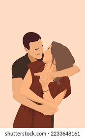 Minimalist style faceless couple illustration, Valentines day concept isolated solid color background