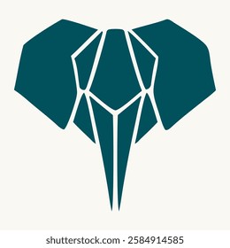 Minimalist style geometric abstract elephant head logo on cream color background