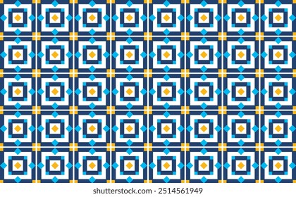 Diseño de patrón abstracto geométrico de estilo minimalista combinación de cuadrados azules y amarillos sobre un fondo blanco. perfecto para textiles, impresión y azulejos