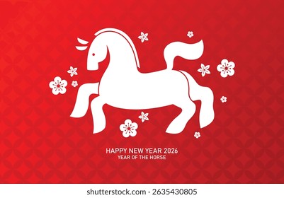 Minimalist style greeting card. Chinese new year of the horse 2026 vector illustration with zodiac horse shape.
