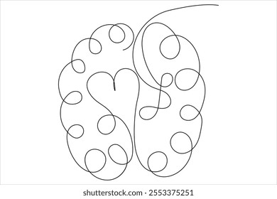 Minimalist style human brain continuous one line drawing of isolated outline vector icon