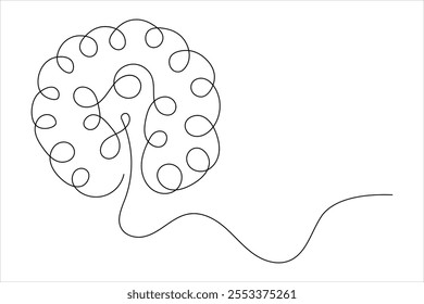 Minimalist style human brain continuous one line drawing of isolated outline vector icon