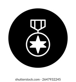 Ilustração em estilo minimalista de um ícone de medalha de prêmio que representa a conquista e o reconhecimento dentro de um quadro circular
